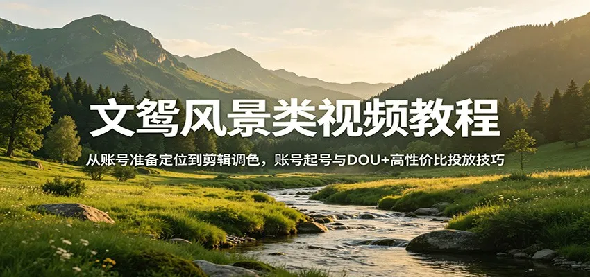 文鸳风景类视频教程:从账号准备定位到剪辑调色,账号起号与DOU+高性价比投放技巧-知云阁资源站