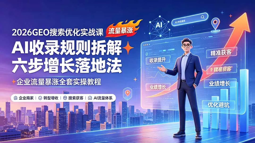2026GEO搜索优化实战课:AI收录规则拆解|六步增长落地法|企业流量暴涨全套实操教程 2026GEO搜索优化实战课:AI收录规则拆解|六步增长落地法|企业流量暴涨全套实操教程