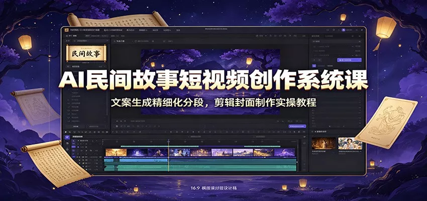AI民间故事短视频创作系统课：文案生成精细化分段，剪辑封面制作实操教程-知云阁资源站