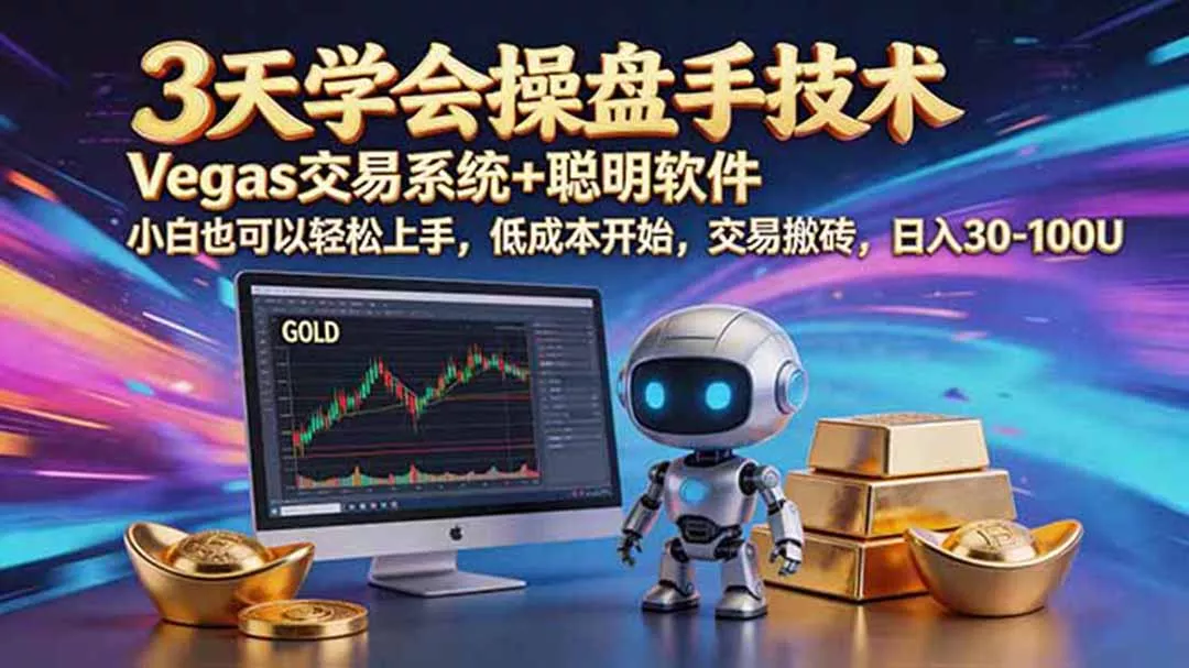 三天学会操盘手技术，vegas技术+聪明软件，小白也可以轻松上手，日入500+