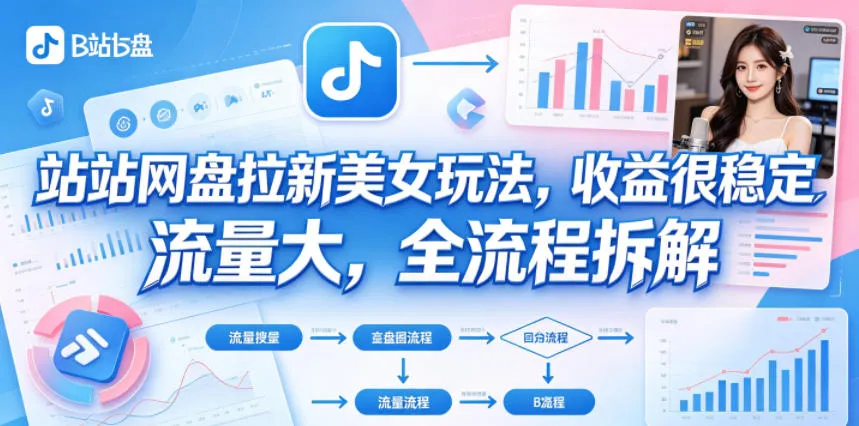 B站网盘拉新美女玩法，收益很稳定，流量大，全流程拆解-知云阁资源站