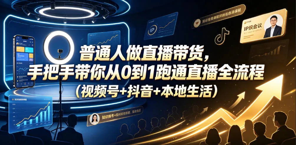 普通人做直播带货，手把手带你从0到1跑通直播全流程（视频号+抖音+本地生活）-知云阁资源站
