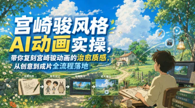 宫崎骏风格AI动画实操,带你复刻宫崎骏动画的治愈质感,从创意到成片全流程落地-知云阁资源站