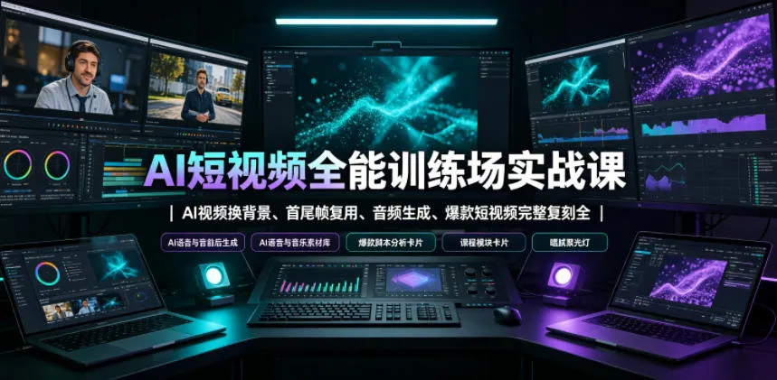 AI短视频全能训练场实战课｜AI视频换背景、首尾帧复用、音频生成、爆款短视频完整复刻全套实操教学-知云阁资源站