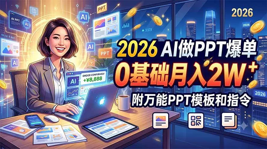 (19284期)2026 AI做PPT爆单,0基础月入2W,附万能PPT模板和指令-知云阁资源站