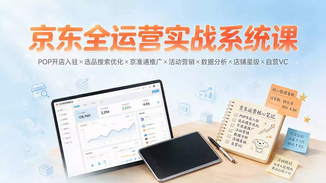 京东全运营实战系统课：POP开店入驻×选品搜索优化×京准通推广×活动营销×数据分析×店铺星级×自营VC-知云阁资源站