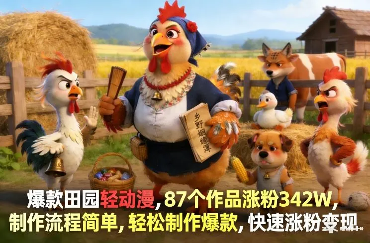爆款田园轻动漫,87个作品涨粉342W,制作流程简单,轻松制作爆款,快速涨粉变现-知云阁资源站