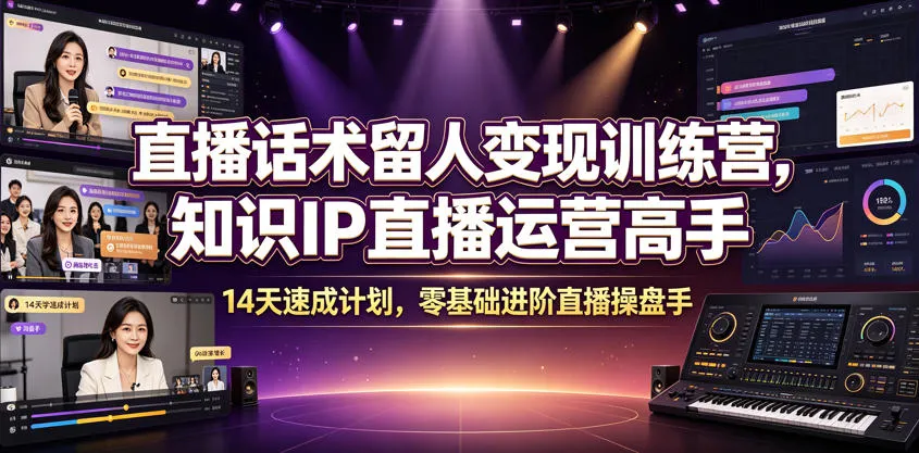 直播话术留人变现训练营，知识IP直播运营高手，14天速成计划，零基础进阶直播操盘手-知云阁资源站