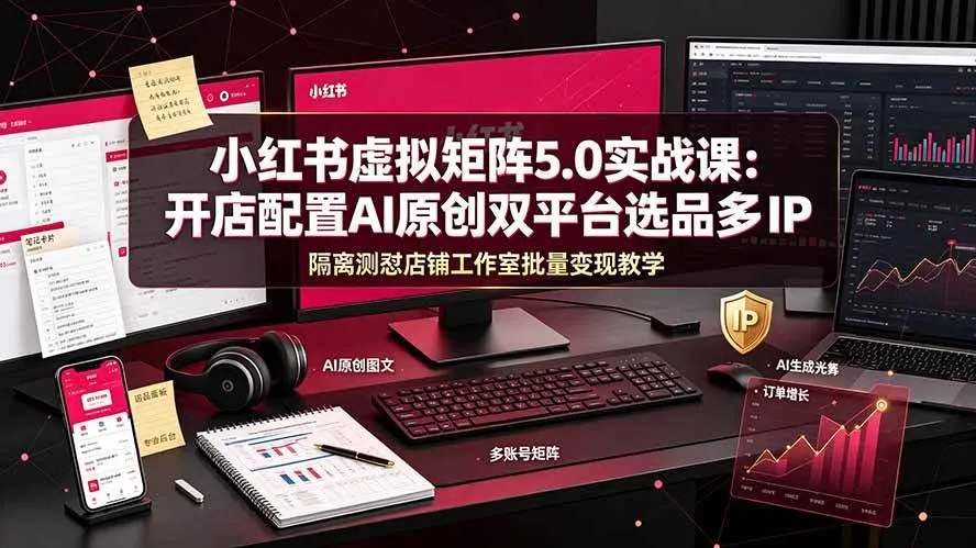 （19521期）小红书虚拟矩阵5.0实战课：开店配置｜AI原创｜双平台选品｜多IP隔离｜测怼店铺工作室批量变现实操教学-知云阁资源站