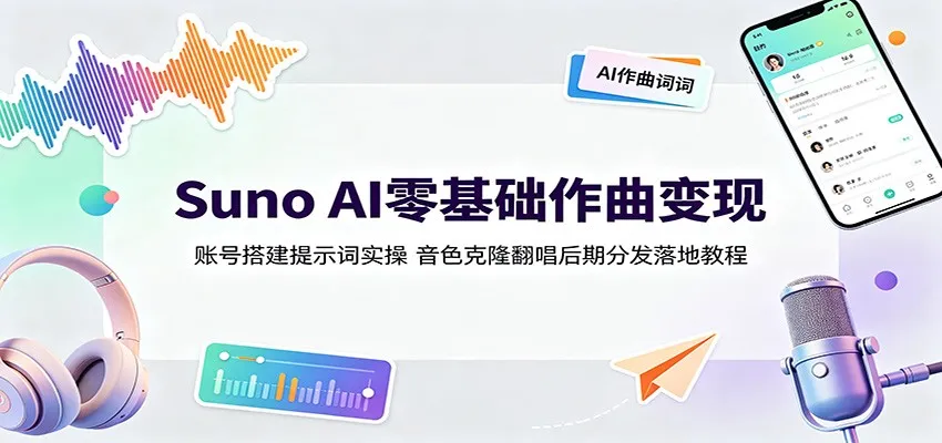 Suno AI零基础作曲变现:账号搭建提示词实操,音色克隆翻唱后期分发落地教程-知云阁资源站
