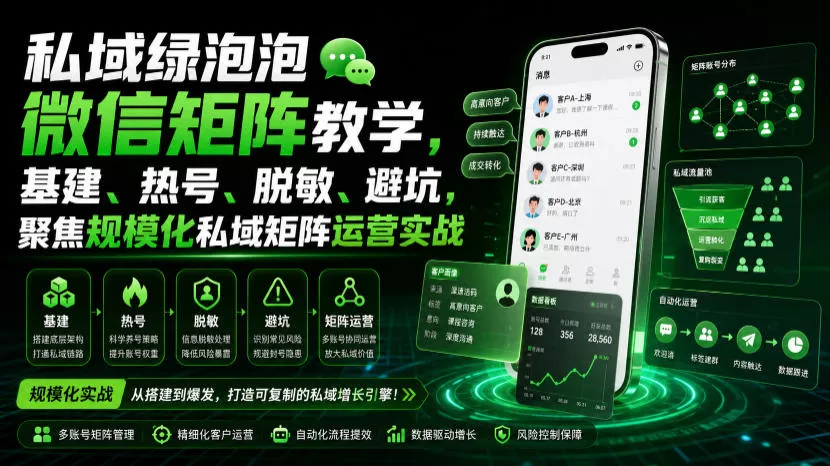 私域绿泡泡微信矩阵教学,基建、热号、脱敏、避坑,聚焦规模化私域矩阵运营实战-知云阁资源站