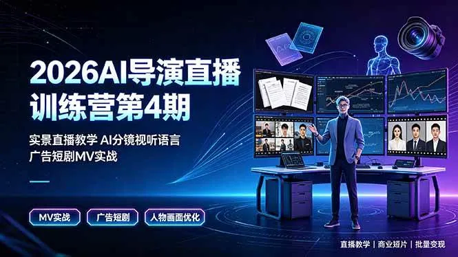 (19216期)2026AI导演直播训练营第4期,实景直播教学AI分镜视听语言,广告短剧MV实战,解决人物画面崩坏痛点-知云阁资源站