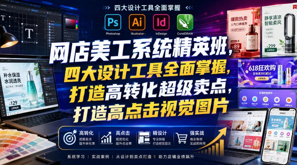 网店美工系统精英班,四大设计工具全面掌握,打造高转化超级卖点,打造高点击视觉图片(2026年7月)-知云阁资源站
