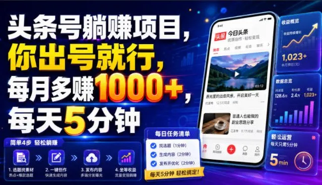 头条号躺賺项目,你出号就行,每月多賺1000+,每天5分钟,坐等分米【揭秘】-知云阁资源站