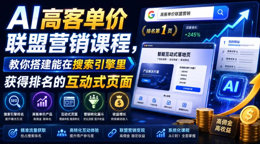 AI高客单价联盟营销课程,教你搭建能在搜索引擎里获得排名的互动式页面,引来流量,把访客转化为高佣金的成交【原创双语字幕】-知云阁资源站