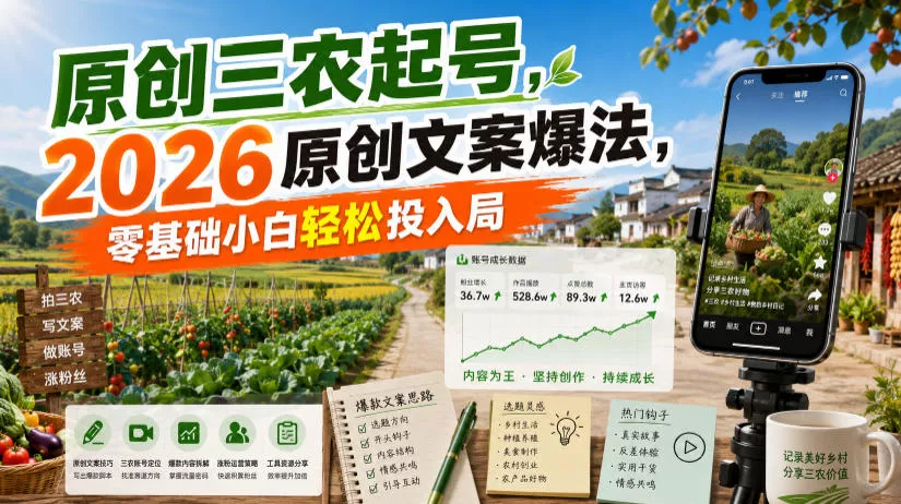 原创三农起号,2026原创文案爆法,零基础小白轻松投入局-知云阁资源站