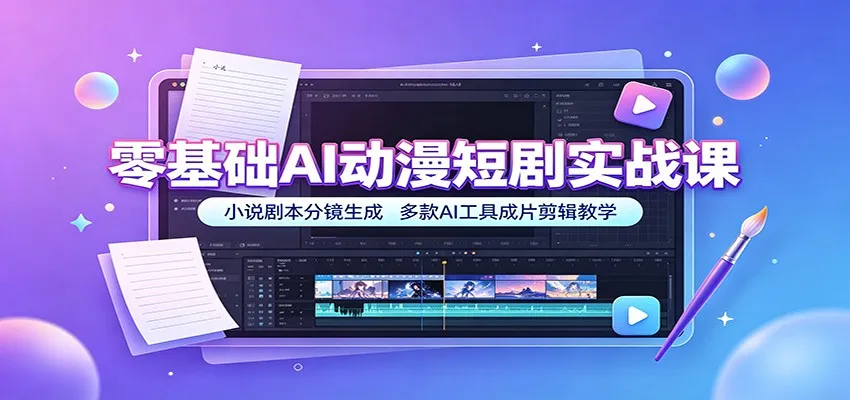 零基础AI动漫短剧实战课:小说剧本分镜生成,多款AI工具成片剪辑教学-知云阁资源站