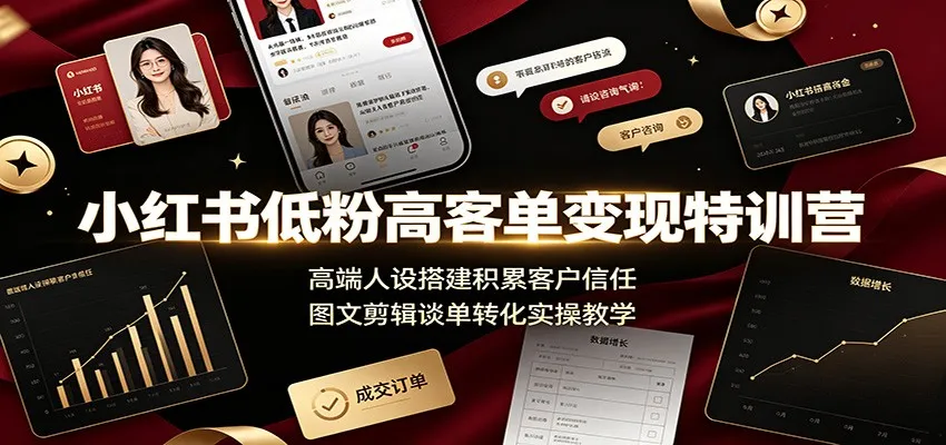 小红书低粉高客单变现特训营:高端人设搭建积累客户信任,图文剪辑谈单转化实操教学-知云阁资源站