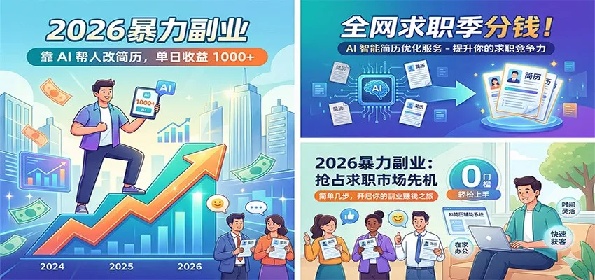 2026暴力副业:靠AI帮人改简历,单日收益1000+,全网求职季分钱-知云阁资源站
