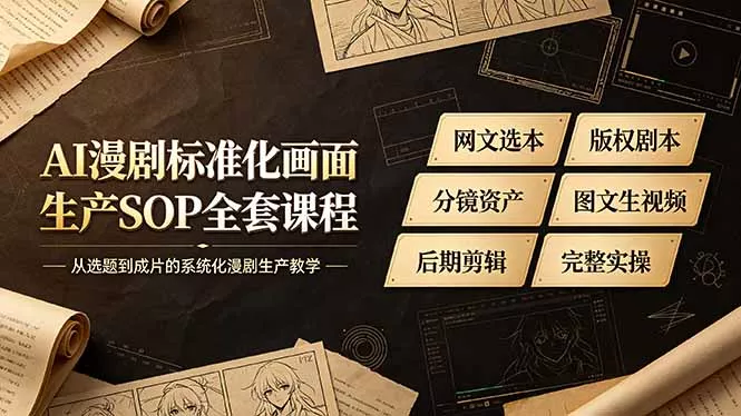 AI漫剧标准化画面生产SOP全套课程,网文选本版权剧本分镜资产全覆盖,图文生视频后期剪辑完整实操教学-知云阁资源站