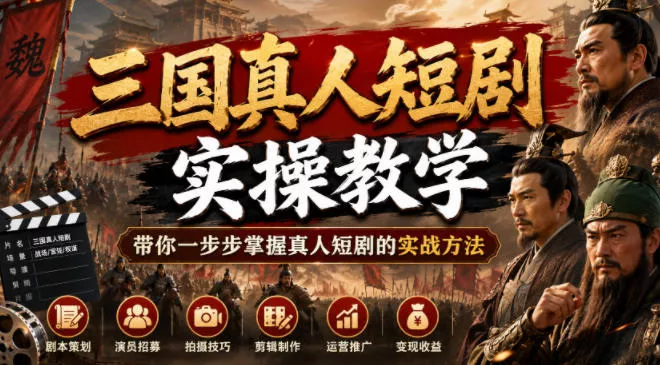 三国真人短剧实操教学,带你一步步掌握真人短剧的实战方法-知云阁资源站
