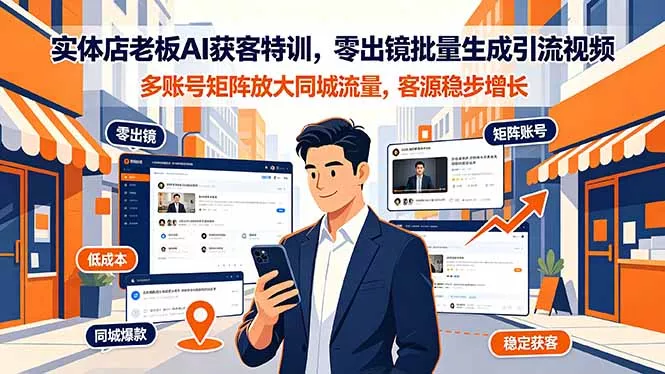 实体店老板AI获客特训,零出镜批量生成引流视频,多账号矩阵放大同城流量,客源稳步增长-知云阁资源站