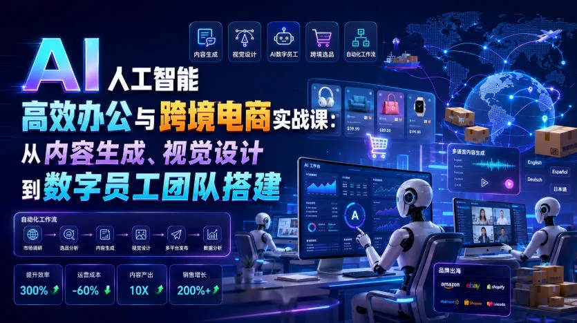 AI人工智能高效办公与跨境电商实战课：从内容生成、视觉设计到数字员工团队搭建-知云阁资源站