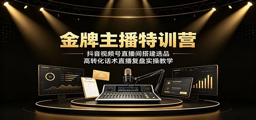 金牌主播特训营:抖音视频号直播间搭建选品,高转化话术直播复盘实操教学-知云阁资源站