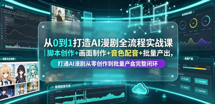 从0到1打造AI漫剧全流程实战课｜脚本创作+画面制作+音色配音+批量产出，打通AI漫剧从零创作到批量量产完整闭环-知云阁资源站