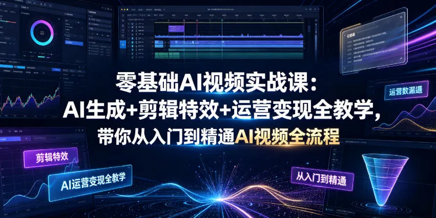 零基础AI视频实战课:AI生成+剪辑特效+运营变现全教学,带你从入门到精通AI视频全流程-知云阁资源站