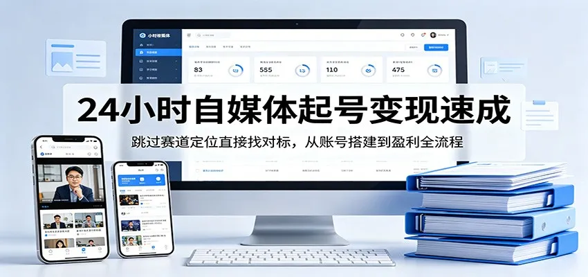 24小时自媒体起号变现速成,跳过赛道定位直接找对标,从账号搭建到盈利全流程-知云阁资源站