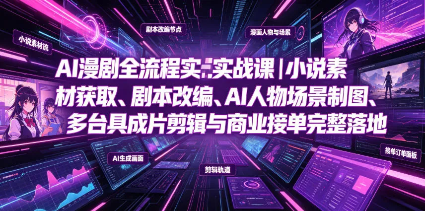 AI漫剧全流程实战课|小说素材获取、剧本改编、AI人物场景制图、多工具成片剪辑、平台付费变现与商业接单完整落地-知云阁资源站