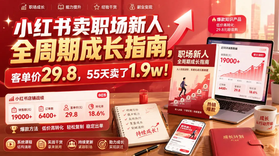小红书卖职场新人全周期成长指南,客单价29.8,55天卖了1.9w!-知云阁资源站