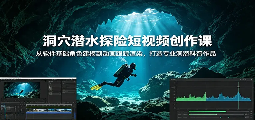 洞穴潜水探险短视频创作课:从软件基础角色建模到动画跟踪渲染,打造专业洞潜科普作品-知云阁资源站