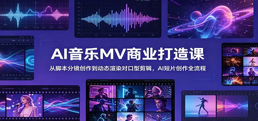 AI音乐MV商业打造课:从脚本分镜创作到动态渲染对口型剪辑,AI短片创作全流程-知云阁资源站