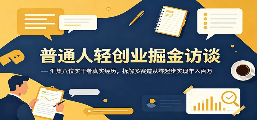 普通人轻创业掘金访谈:汇集八位实干者真实经历,拆解多赛道从零起步实现年入百万-知云阁资源站