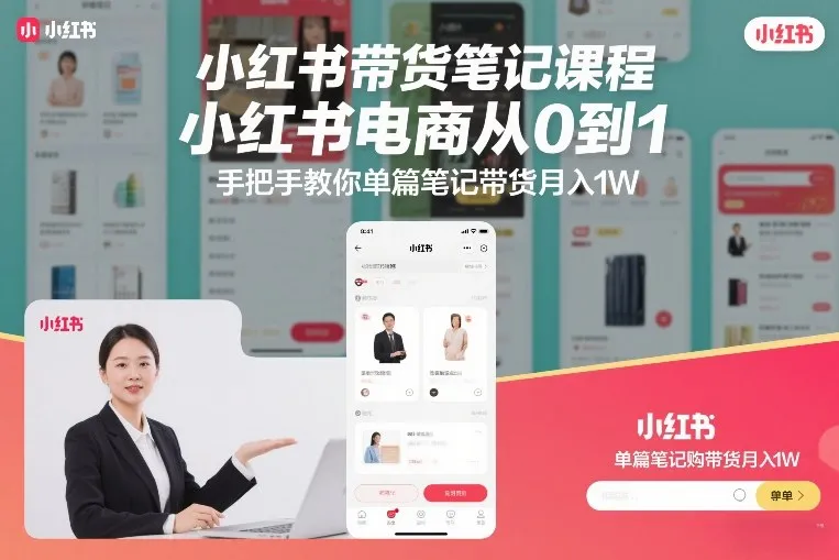 小红书带货笔记课程，小红书电商从0到1，手把手教你单篇笔记带货月入1W-知云阁资源站