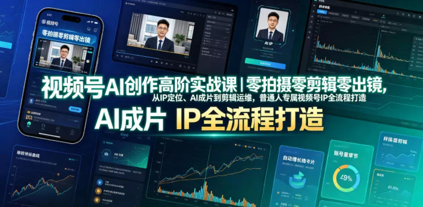 视频号AI创作高阶实战课｜零拍摄零剪辑零出镜，从IP定位、AI成片到剪辑运维，普通人专属视频号IP全流程打造-知云阁资源站