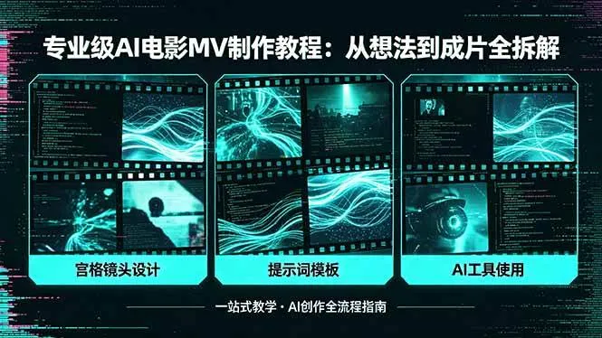 (18295期)专业级AI电影MV制作教程,从想法到成片全拆解,宫格镜头+提示词模板+AI工具一站式教学-知云阁资源站