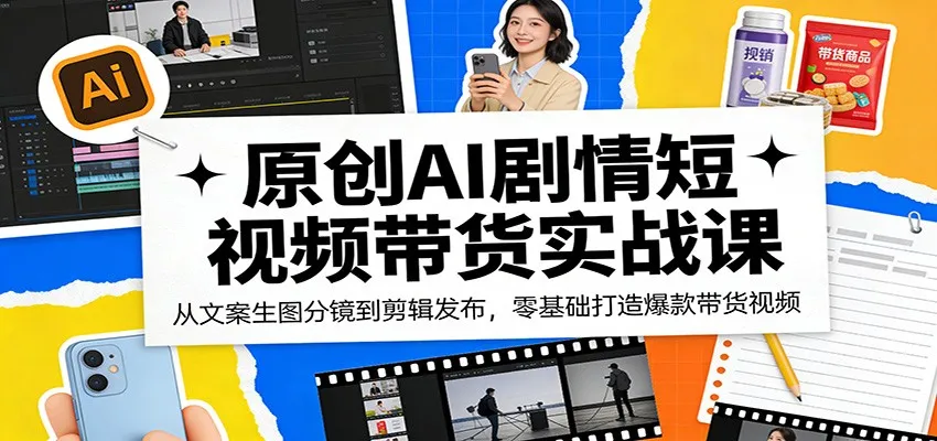 原创AI剧情短视频带货实战课:从文案生图分镜到剪辑发布,零基础打造爆款带货视频-知云阁资源站