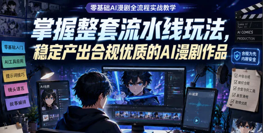 零基础AI漫剧全流程实战教学,掌握整套流水线玩法,稳定产出合规优质的AI漫剧作品-知云阁资源站