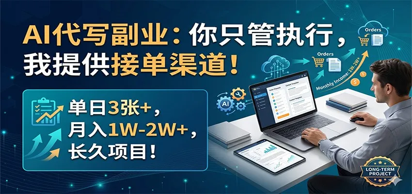 AI代写副业:你只管执行,我提供接单渠道!单日3张+,月入1W-2W+,长久项目 AI代写副业:你只管执行,我提供接单渠道!单日3张+,月入1W-2W+,长久项目