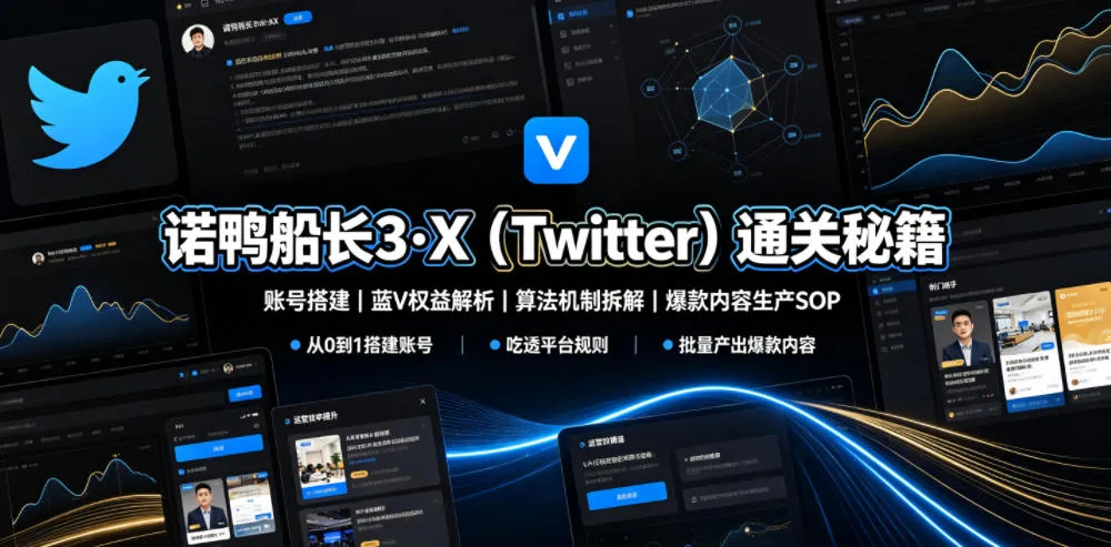 诺鸭船长3·X(Twitter)通关秘籍,涵盖账号搭建、蓝V权益解析、算法机制拆解及爆款内容生产SOP 诺鸭船长3·X(Twitter)通关秘籍,涵盖账号搭建、蓝V权益解析、算法机制拆解及爆款内容生产SOP