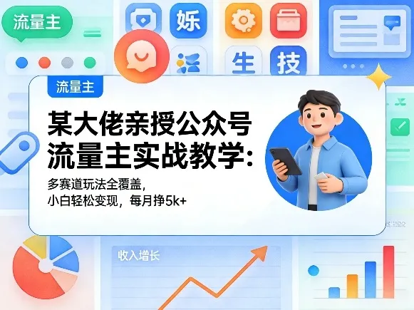 某大佬亲授公众号流量主实战教学:多赛道玩法全覆盖,小白轻松变现,每月多挣5k+-知云阁资源站