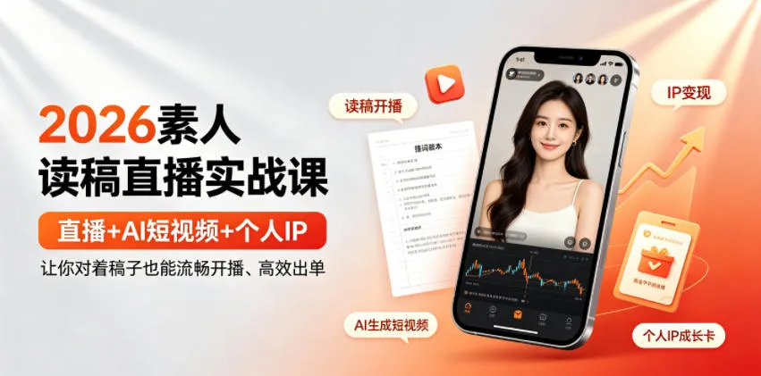 2026素人读稿直播实战课|直播+AI短视频+个人IP,让你对着稿子也能流畅开播、高效出单-知云阁资源站