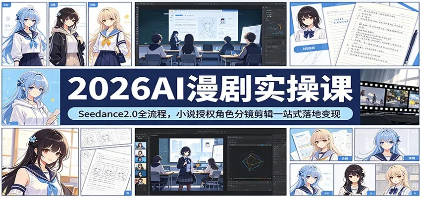 2026AI漫剧实操课:Seedance2.0全流程,小说授权角色分镜剪辑一站式落地变现-知云阁资源站