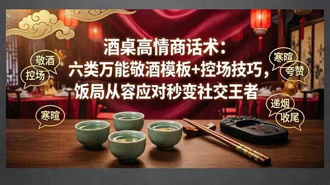 付费文章：酒桌高情商话术：六类万能敬酒模板+控场技巧，饭局从容应对秒变社交王者-知云阁资源站