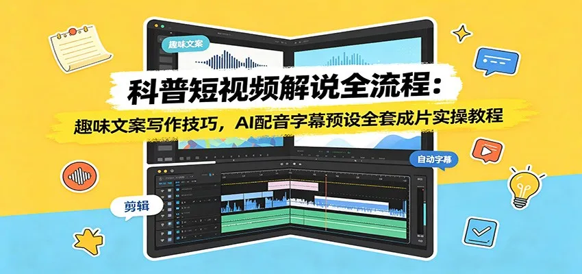 科普短视频解说全流程:趣味文案写作技巧,AI配音字幕预设全套成片实操教程-知云阁资源站