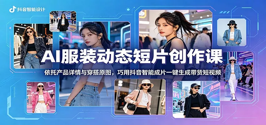 AI服装动态短片创作课:依托产品详情与穿搭原图,巧用抖音智能成片一键生成带货短视频-知云阁资源站