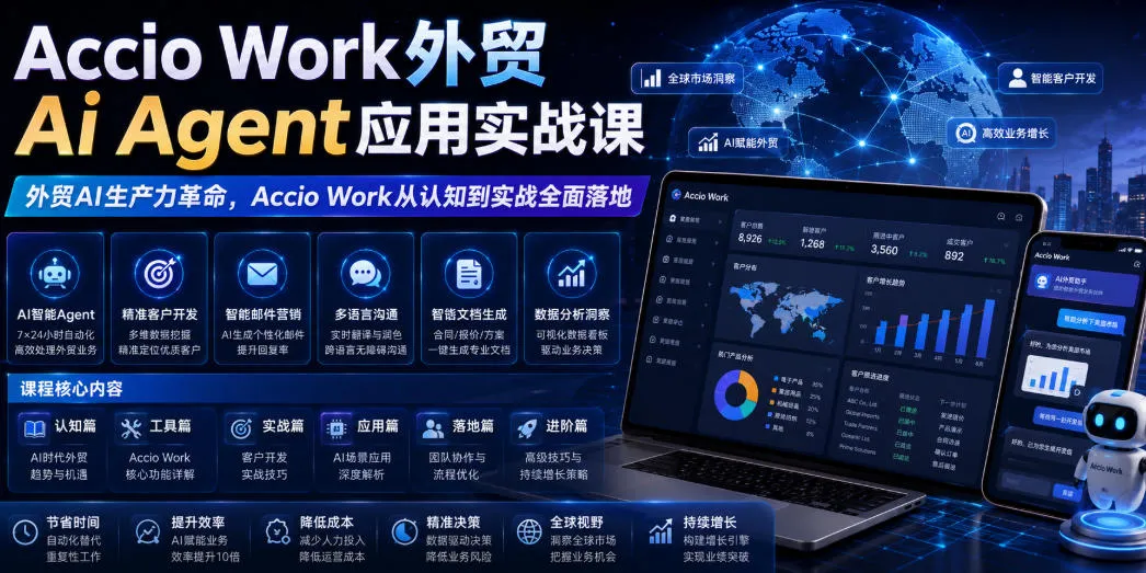 Accio Work外贸Ai Agent应用实战课，外贸AI生产力革命，Accio Work从认知到实战全面落地-知云阁资源站